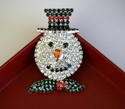 Crystal Snowman Pin Rhinestone Christmas Prong-setting Snowman Head Brooch - £19.95 GBP