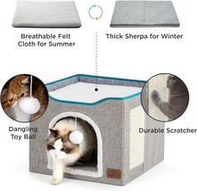 Indoor Cat Bed House Pet Cats Cozy Pop Up Home Scratch Pad Hanging Toy B... - £36.66 GBP