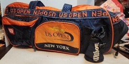 Vintage Wilson US OPEN New York Tennis Racket Orange Black Bag Shoulder Strap - £28.91 GBP