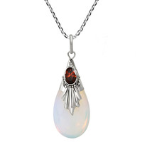 Classy Moonstone Teardrop Deep Red CZ Sterling Silver Necklace - £11.20 GBP