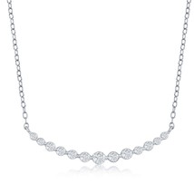 Sterling Silver Graduating Round CZ Curved Bar Necklace - £32.65 GBP