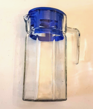Pasabahce Turkey Glass Pitcher 9&quot; Octagon Carafe Blue Lid 40 oz Refriger... - £19.35 GBP