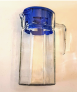 Pasabahce Turkey Glass Pitcher 9&quot; Octagon Carafe Blue Lid 40 oz Refriger... - £19.28 GBP