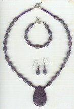Amethyst and Purple Dyed Jasper Necklace Bracelet Earring Jewelry Set - £55.06 GBP