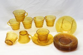 Tiara Amber Sandwich Glass Cups and Saucers 8 each - £37.19 GBP