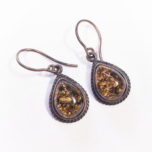 Gorgeous Vintage 925 Sterling Silver Sparkly Amber Pierced Dangle Earrings - £31.64 GBP