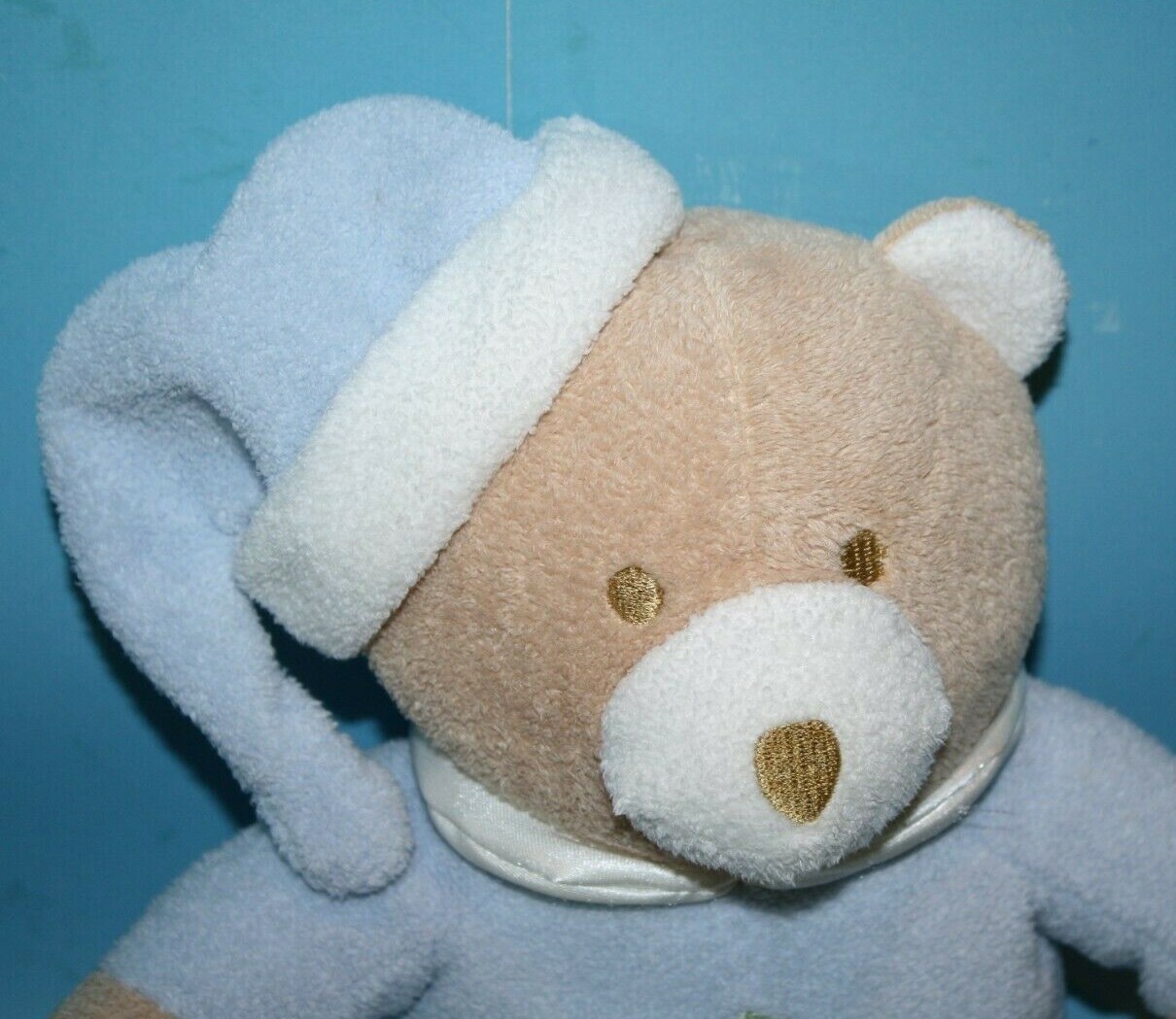 Baby Essentials Teddy Bear Rattle ABC 12" Blue Plush Stuffed Slippers Soft Toy Item image 3