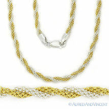 3.2mm Twist-Rope Popcorn Link 925 Sterling Silver 14k Gold-Plated Chain Necklace - £37.50 GBP+