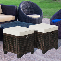 2PCS Patio Rattan Ottoman Cushioned Seat Footrest Coffee Table Outdoor F... - $143.99