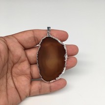 99.5cts, 2.7&quot;x1.5&quot; Gray Agate Druzy Geode Pendant Silver Plated @Brazil,... - £4.79 GBP