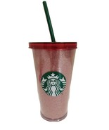STARBUCKS Red Glitter Cold Beverage 16oz Tumbler Cup With Straw - $11.39 CAD