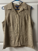 Ann Taylor Sleeveless Button Up Blouse Womens Size 10 Silk Lined Diamond Print - £19.45 GBP