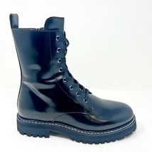 Thursday Boot Black Combat Womens Patent Leather Mid Calf Casual Boots - £55.78 GBP