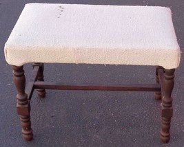 Antique Wooden Framed Foot Stool – Upholstered – NEEDS TLC – CUTE ANTIQU... - $148.49