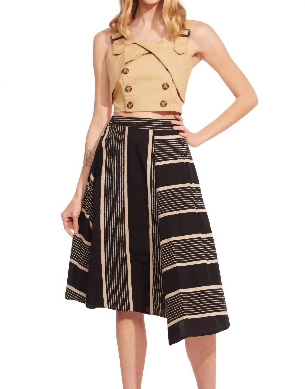 Eva Franco stripe midi skirt in Black/Taupe