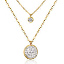 Cubic Zirconia &amp; 18K Gold-Plated Pavé Round Layered Pendant Necklace - £11.73 GBP