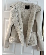L GUESS Faux Suede Fur Lining ZIP JACKET HOODIE OFF WHITE CREAM soft war... - $97.02