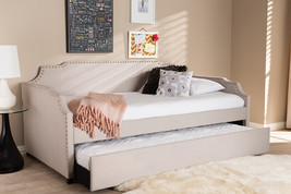 Corey Beige Fabric Upholstered Twin Size Sofa Daybed w/Roll Out Trundle - $460.00