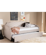Corey Beige Fabric Upholstered Twin Size Sofa Daybed w/Roll Out Trundle - $636.97 CAD