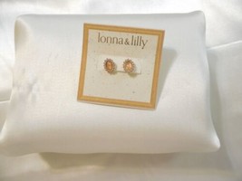 Lonna &amp; Lilly 3/8&quot; Gold/Silver-Tone Paved Peach Stone Stud Earrings Y488 - £8.47 GBP