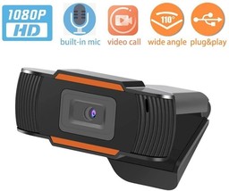 USB 1080P HD Webcam Microphone Wide View Angle Plug &amp; Play Video Conferencing - £18.50 GBP