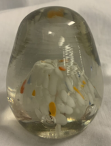 Vintage Blown Glass Paperweight White Yellow Orange 2.5&quot; - £8.68 GBP