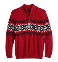 Boys Sweater Urban Pipeline Red Christmas Argyle Long Sleeve Zip Neck Sweater- L - £19.98 GBP