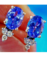 Earth mined Tanzanite Diamond Deco Earrings Vintage Handmade Designer St... - $3,729.76 CAD