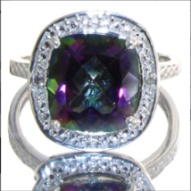 Cushion Cut 4.15 ct Mystic Topaz &amp; Diamond Ring - £81.47 GBP