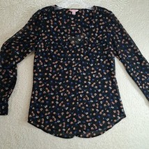 Candie&#39;s Blouse Button Up Roll Tab Long Sleeve Sheer Floral Womens Size ... - $9.94