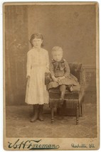 Antique Circa 1880s Cabinet Card Freeman Adorable Children Posing Rochelle, IL - £7.46 GBP