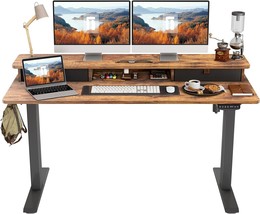 Fezibo Height Adjustable Electric Standing Desk With Double Drawer, 55 X 24 Inch - £203.95 GBP
