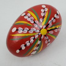 Vintage Hand Painted Wood Egg 2.25 Inch Red Multicolor - £21.46 GBP