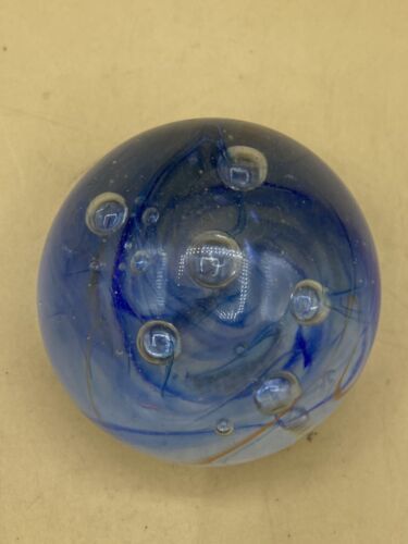 Primary image for Studio Art Glass Clear Blue Bullicante Paperweight Bend Oregon 1990