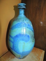 Japanese Bottle / Vase 11&quot; Polychrome Black Blue Green Drip Glaze poss R... - $1,324.85 MXN