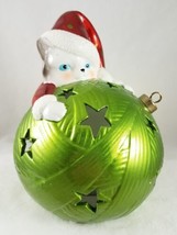Christmas Kitty Cat on Green Ornament 2 Mode Light Flickering &amp; Color Ch... - $19.99