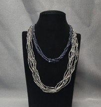 Multi-Strand Seed Bead Necklaces Set of 2 Blue &amp; Gray Hematite Beaded Necklace - £15.46 GBP