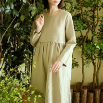 Waist Shirring Linen Dress - £66.30 GBP