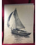 DeWitt Parshall sail boat drawing signed - $367.50