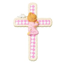 Cherished Teddies Figure Girl Pink Wall Cross Baptism Christening New Baby Gift - £15.92 GBP