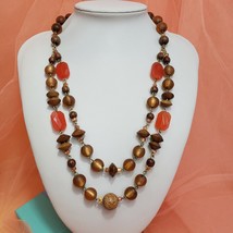 Coldwater Creek Beaded Statement Necklace Brown Red Bead Artisan Necklace - £15.14 GBP
