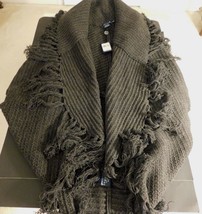 RALPH LAUREN COLLECTION GREY ITALIAN FRINGE SHAWL CARDIGAN SWEATER M/L NT - $395.00