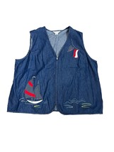Vintage Allison Daley Womens Size 24W Denim Vest Sailboat Nautical Zip F... - $24.75