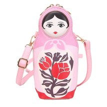 Women Girls Russian Nesting Dolls Print Bag PU Leather Crossbody Phone Shoulder  - £21.52 GBP