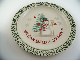 4 We Can Build a Snowman 10 1/4&quot; Christmas Stoneware Dinner Plates Green... - £15.94 GBP