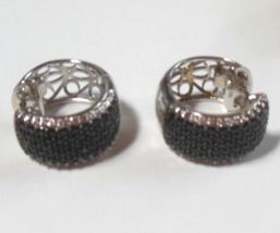 designer Makers Mark 925 black &amp; Clear Gemstone hoop earrings - $48.26