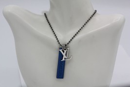 Louis Vuitton Shiny Gunmetal LV Blue Monogram Satellite Logo Galaxy Necklace - £330.69 GBP