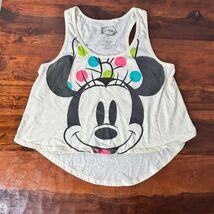 Disney Minnie Mouse Tank Top Womens L Cream Polka Dot Graphic Racerback - $17.82