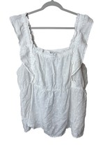 Old Navy Cottage Core XXL White Babydoll Top Ruffle Smocked Embroidered ... - $17.82