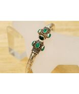 Ghoom Kada Jewelry Flex Cuff Wrap 925 Sterling Silver Bracelet Green Agate - $153.44